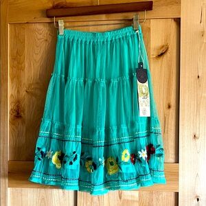 Double D Ranchwear embroidered teal mini skirt size XS